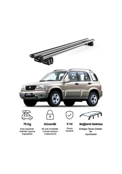 Pençe Suzuki Grand Vitara 5d 1999-2005 Uyumlu Gri Ara Atkı Port Bagaj Tavan Barı