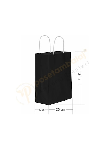 Siyah Kraft Çanta Orta Boy 25x12x31 Cm 25 Adet