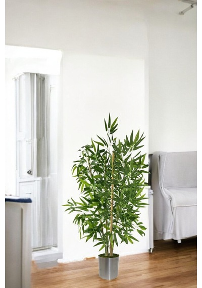 110 Cm 4 Gövdeli Yapay Bambu Agacı Metal Saksı Yeşil