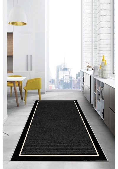 West Home Dijital Baskı Yıkanabilir Kaymaz Taban Salon Halısı Mutfak Halısı Yolluk Wh 478 Black