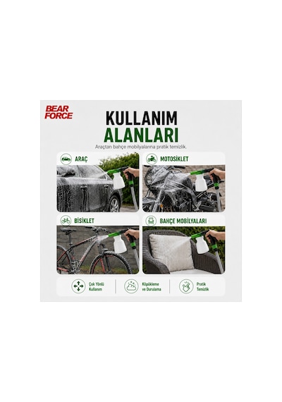 Robeve Bear Force 1000 Ml Bahçe Hortumuna Takılan Köpük Tabancası Oto Yıkama Köpük Aparatı Köpükleme Ve Durulama Modlu 1/2 Standart Hortum Uyumlu Araç, Motosiklet, Bisiklet Ve Bahçe Temizliği