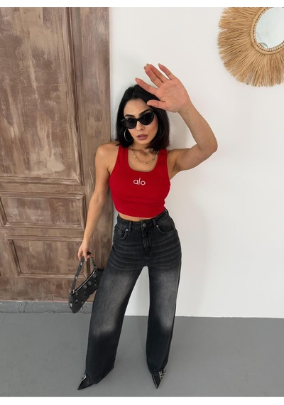 Kadın Wide-leg Yüksek Bel Geniş Paça Kot Pantolon Koyu Füme Siyah+koyu Füme