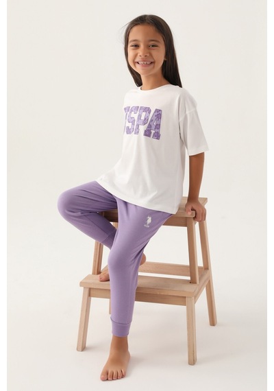 U.s. Polo Assn Lisanslı Floral Text Krem Kız Çocuk Pijama Takımı 5274-43198 Krem