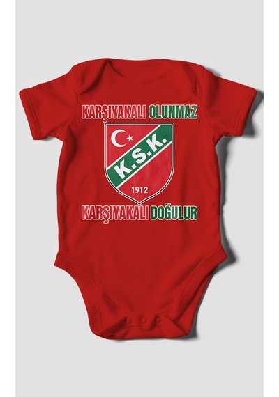 Morivokids Karşıyakalı Olunmaz, Mesajlı Kısa Kollu Bebek Body %100 Pamuk Kırmızı