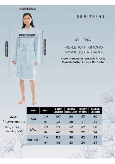 Athena Kimono Kadın Bornozu- Beyaz %100 Pamuk Mavi