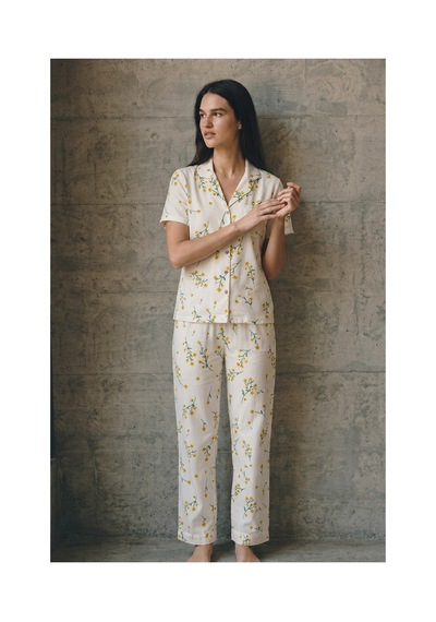 Fit Women V Yaka Düğmeli Casual Çok Renkli Pijama Takımı