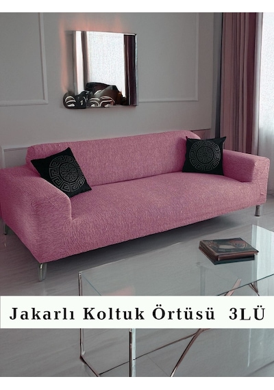 Jakarlı Koltuk Örtüsü , Kanepe Örtüsü ,chester Örtüsü Pembe