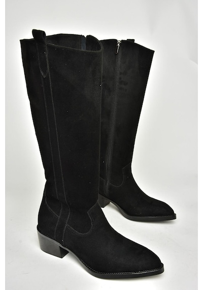Fox Shoes T480142802 Siyah Süet Alçak Topuklu Kadın Çizme Siyah-süet