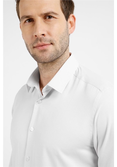 İmza Bej-beyaz Kendinden Desenli Sert Yaka Uzun Kol Cepsiz Slim Fit Pamuklu Gömlek 1004255214 K.bej - Beyaz