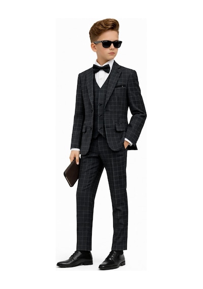 Ahengim Erkek Çocuk Slim Fit Dokulu Çizgili Klasik Takım Elbise Ak197-198 Siyah Ahengim Erkek Çocuk Slim Fit Dokulu Çizgili Klasik Takım Elbise Ak197-198 Siyah
