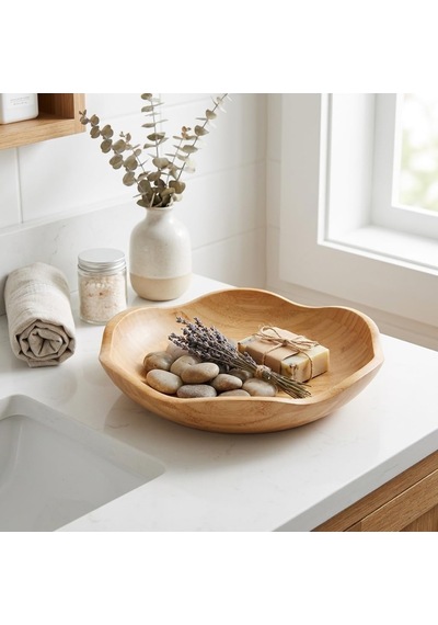 Tr Dekoratif Bambu Kase 20 Cm Ve 25 Cm Ölçü Seçenekli, Dalgalı Kenarlı Sunum Kasesi, Çerezlik, Kuruyemiş, Kuru M