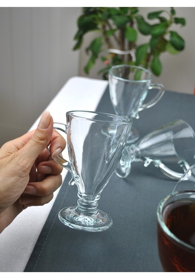 Rich Cam 6'lı Kulplu Çay Bardağı Kupa 130 Ml Ayaklı Kahve Bardağı-kuğu Model Şeffaf
