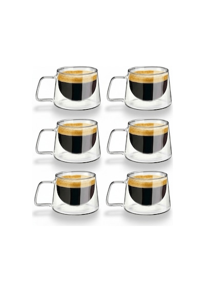 6 Adet 120 Ml Çift Cidarlı Cam Kahve Espresso Bardağı Mıt1284 Şeffaf