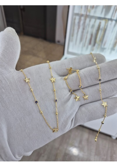 925 Ayar Papatya Silver Kalemli Yıldız Takım Set.nazar Gözlü Set.yıldızların Dansı.rose.gold.rodaj Gümüş