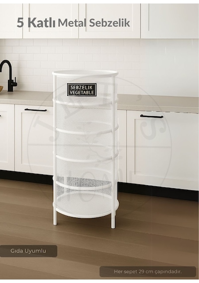 5 Katlı Sebzelik Açılır Metal Patates Soğan Sepeti Paslanmaz Meyvelik Organizer Sepet Beyaz Beyaz