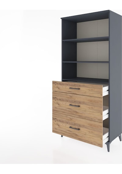 Hyperion Dolap 3 Raflı 3 Çekmeceli 88x44x195 Antrasit-çam Antrasit