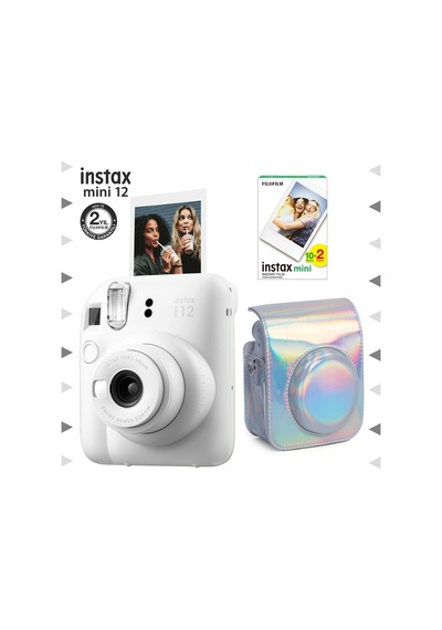 Fujifilm Instax Mini 12 Fotoğraf Makinesi + 20'li Film + Parlak Kılıf Seti Beyaz