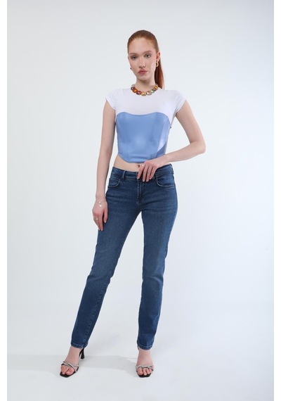 Kadın Slim Fit Likralı Lacivert Jean Pantolon Lacivert