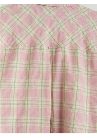 Lcw Modest Pembe Ekose Oversize Kadın Gömlek