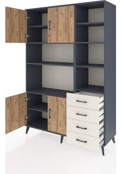 Hyperion Dolap 9 Raflı 4 Çekmeceli 4 Kapaklı 132x44x195 Antra... Antrasit