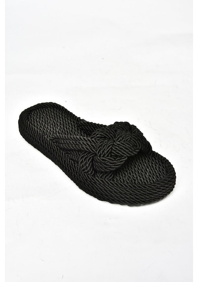 Fox Shoes S596022704 Siyah Halat İpli Hasır Terlik Siyah