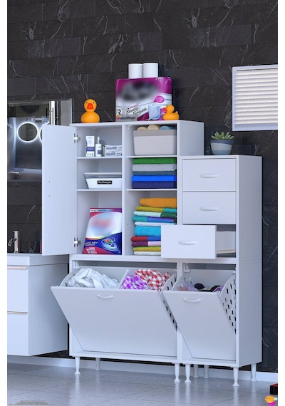 Ohbe 75 + 40cm Genişlik 160cm Boy 32,5cm Derinlik Kirli Sepetli 1 Kapak 3 Çekmeceli Çok Amaçlı Banyo Dolabı 75 + 40 Cm Ohbe 75 + 40cm Genişlik 160cm Boy 32,5cm Derinlik Kirli Sepetli 1 Kapak 3 Çekmeceli Çok Amaçlı Banyo Dolabı 75 + 40 Cm
