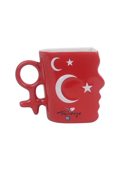Ay Yıldız Ruh İkizi Tasarımlı Türk Bayraklı 2li Porselen Kupa Fincan Seti 250 Ml Büyük Boy Kırmızı - Beyaz