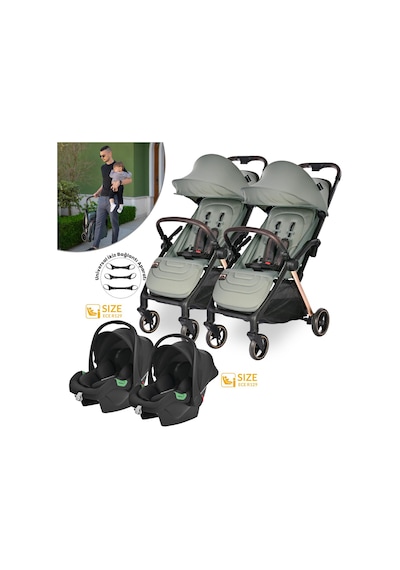 Lorelli Loret Otomatik Katlanan Kabin Boy İkiz & Travel Set Bebek Arabası - Green