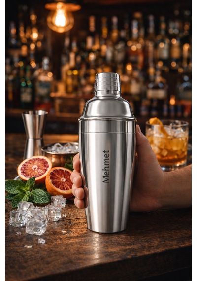 Kişiye İsme Özel Shaker Kokteyl Hazırlama Kabı Kokteyl Karıştırıcı 304 Kalite Çelik 500 Ml