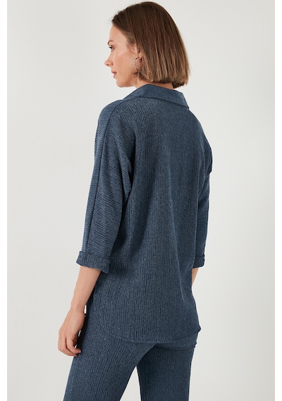 Lela Streç Regular Fit Dokulu Bayan Gömlek 5865975 Indigo