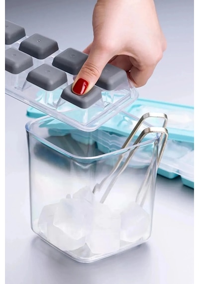 1 Adet Pratik 12 Bölmeli Silikon Kapaklı Silikon Buz Kalıbı Buzluk Bas Çıkar Yapışmaz Buzluk Silikon Diğer
