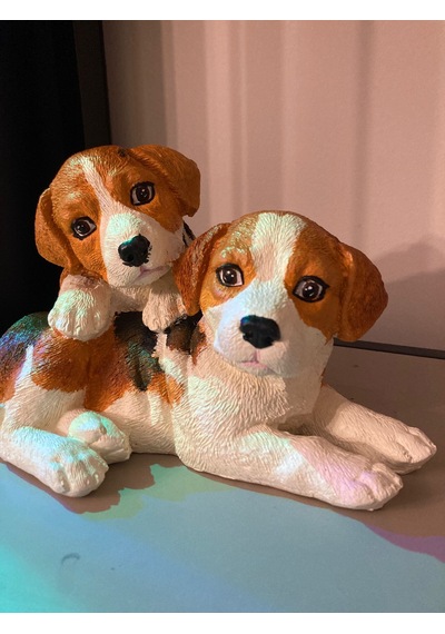 El Boyaması Sevimli Dekoratif İkili Köpek Figürü