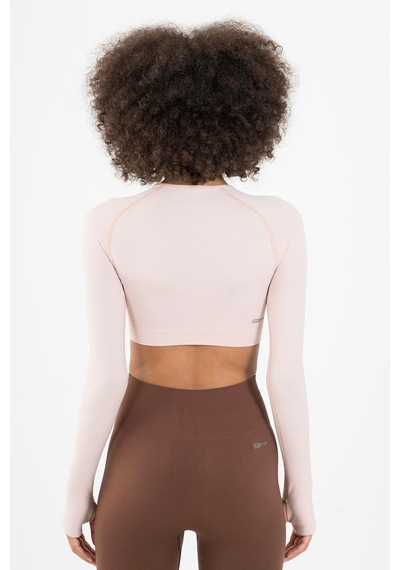 Maraton Active Slimfit Kadın Bisiklet Yaka Uzun Kol Training Pudra Crop Top 816005 Pudra