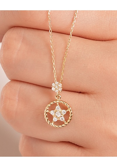 Debora Jewelry 14 Ayar Altın Yıldız Halka Detay Kolye