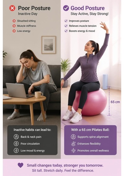Busstier Pilates Topu 65 Cm, Denge Ve Egzersiz Çalışmaları İçin Fitness Topu, Evde Spor Ve Esneme Antrenmanlarına