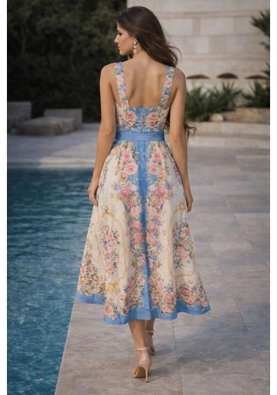 Asprinfashion Kadın Maxi Elbise Çiçek Desenli Keten Görünümlü Askılı Kemerli Yazlık Günlük Elbise Mavi Asprinfashion Kadın Maxi Elbise Çiçek Desenli Keten Görünümlü Askılı Kemerli Yazlık Günlük Elbise Mavi