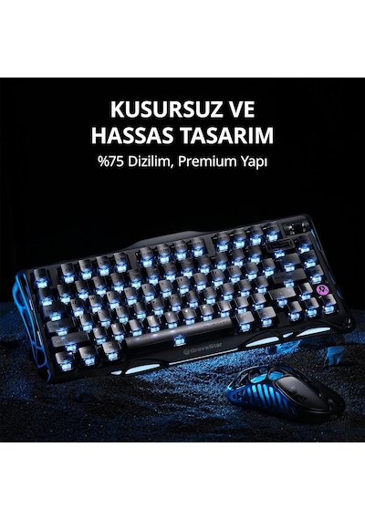 Gravastar Mercury K1 Rgb Kablosuz Mekanik Gaming Klavye, İngilizce Q, Stealth Black