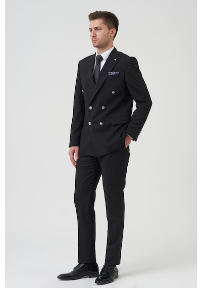 White Stone New York T2432 Slim Fit 6 Drop Kruvaze Takım Elbise Siyah-siyah Siyah