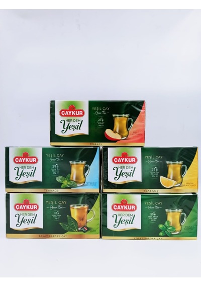 Çaykur Her Dem Yeşil Çay Seti Süzen Poşet Çay 5 x 40 G