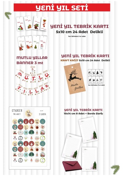 Yeni Yıl Yılbaşı Tebrik Kartı Etiket Banner Seti