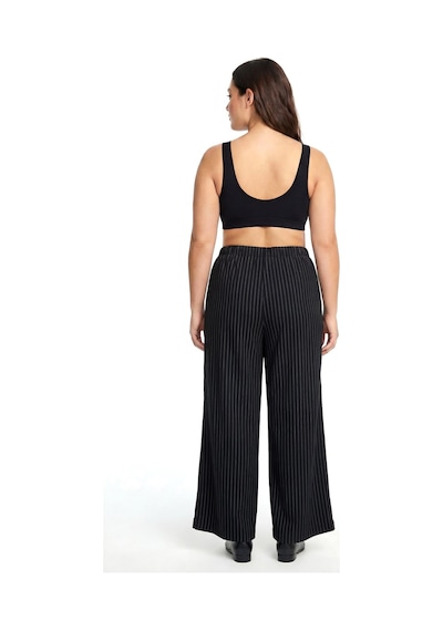 Akbeniz Kadın Siyah İnce Çizgili Büyük Beden Cepli Pijama Altı