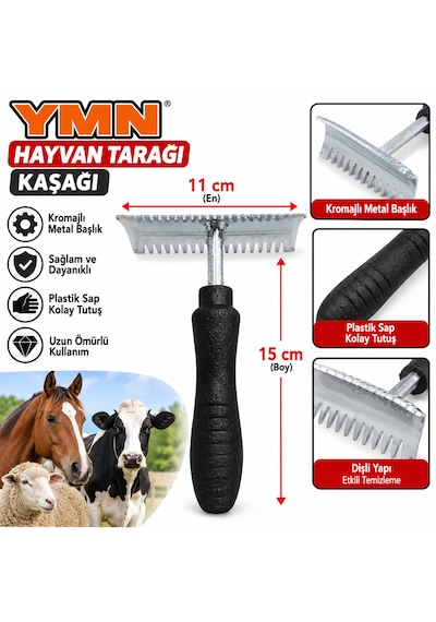 Hayvan Tarağı Kaşağı Tımar Aleti Plastik Saplı Kromajlı Boy :15 Cm En : 11 Cm 1 Adet