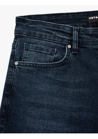 Koton Normal Bel Pamuklu Slim Fit Jean Pantolon - Brad Jean Koyu İndigo 7wam40077nd
