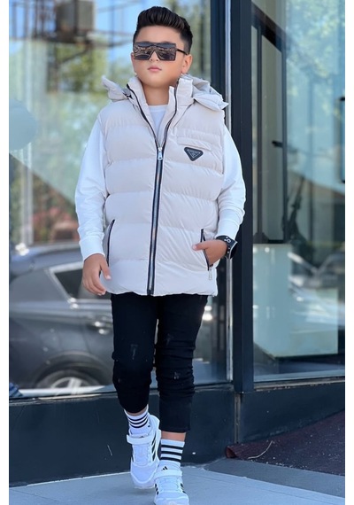 Pina Kids Erkek Çocuk Çıtçıt Kapüşonlu Nova Kumaş Şişme Yelek Ylk3026 Bej
