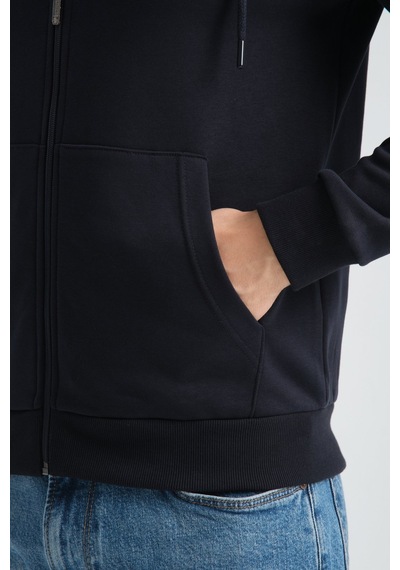 Shooter Sportwear Shooter Erkek Üç İplik Şardonsuz Fermuarlı Kapüşonlu Sweatshirt Lacivert