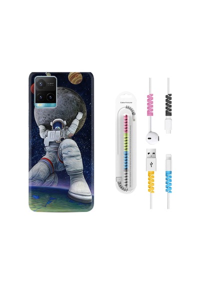 Vivo Y33S Kılıf Kablo Koruyuculu Astronot Ve Dünya 1759