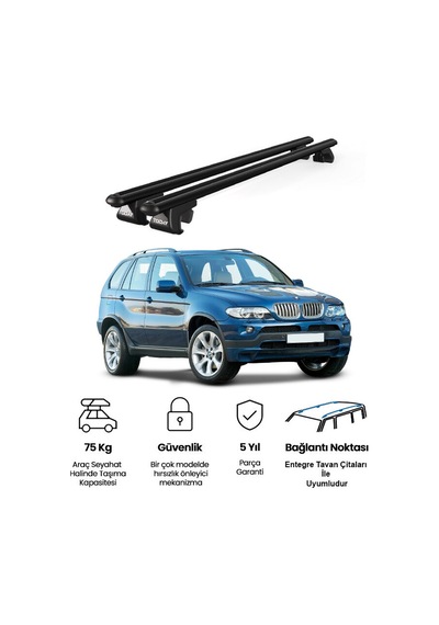Venüs Bmw X5 E53 2003-2007 Uyumlu Siyah Ara Atkı Port Bagaj Tavan Barı