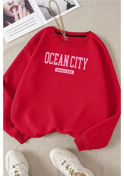 Startmore Ocean Cıty Bisiklet Yaka Sweatshırt 3-12 Yaş Arası Mevcuttur Kırmızı