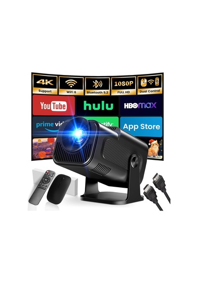 Mini Projeksiyon, 4k Fhd 1920x1080p, 180 Döndürülebilir, Taşınabilir, Wifi 6 Ve Bt 5.2, Android Ve İos, Fare Ve Uzak Kumanda, Siyah