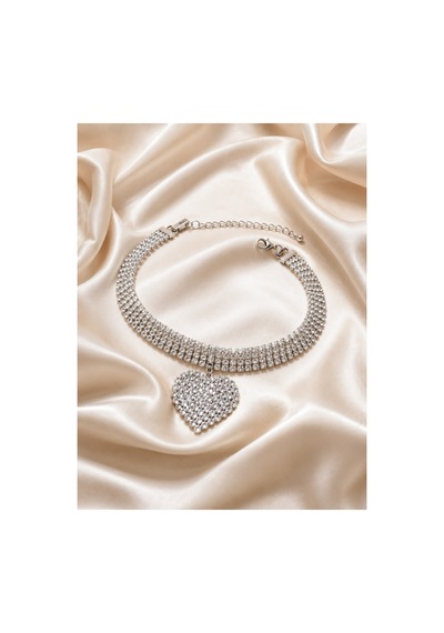 Kalp Figürlü Taşlı Choker Kolye Parlak Kristal Taş Detaylı Şık Kadın Boyun Kolyesi Altın - 900246473 Altın